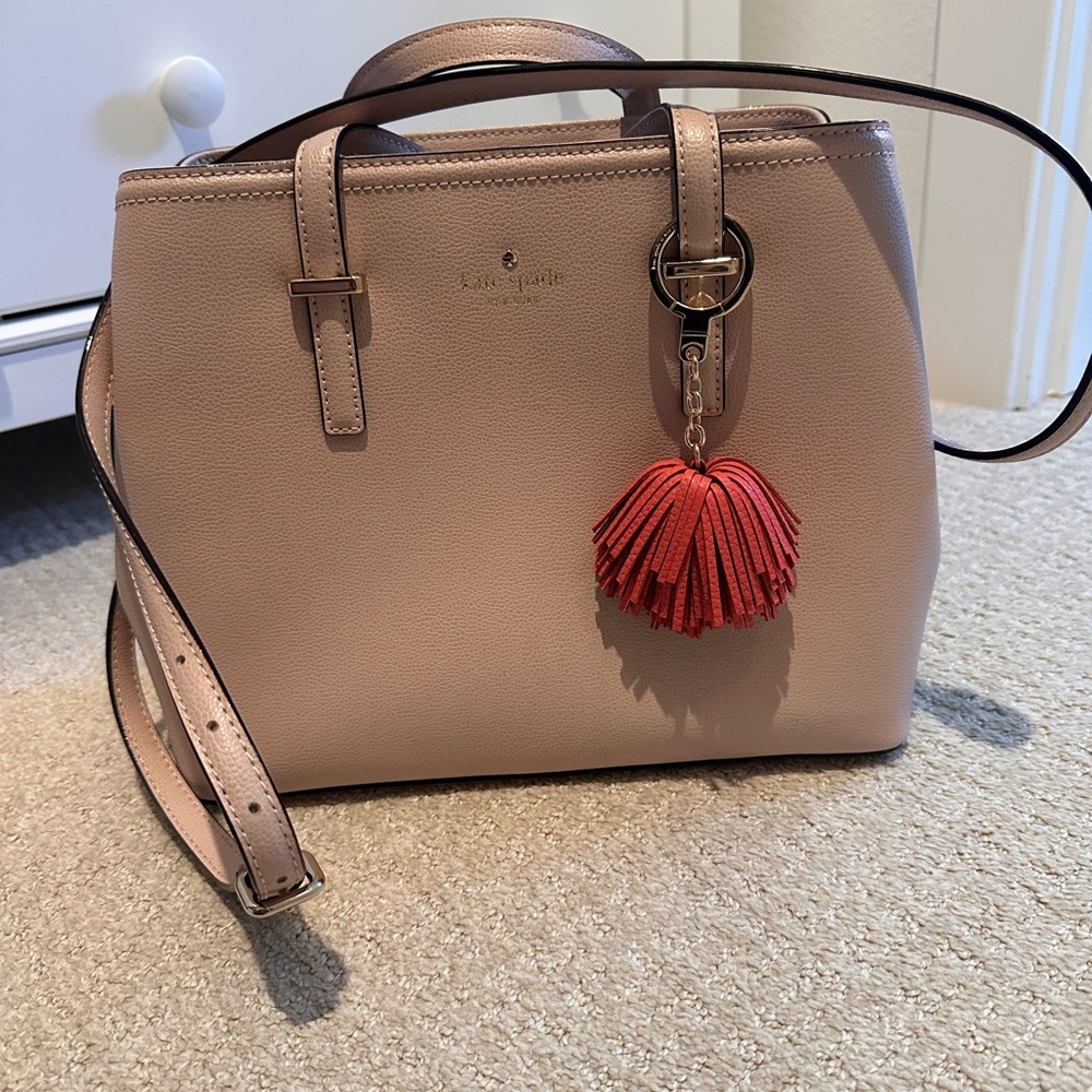 kate spade Blush Pink Leather Satchel with Red Tassel Charm
